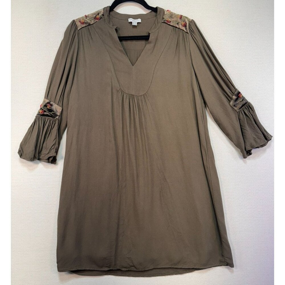 Carolina Belle Womens Embroidered Tunic Dress Size 8 Olive Green